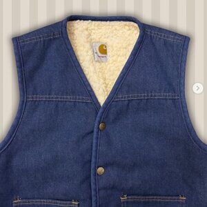 Vintage Carhartt dark wash denim Sherpa vest